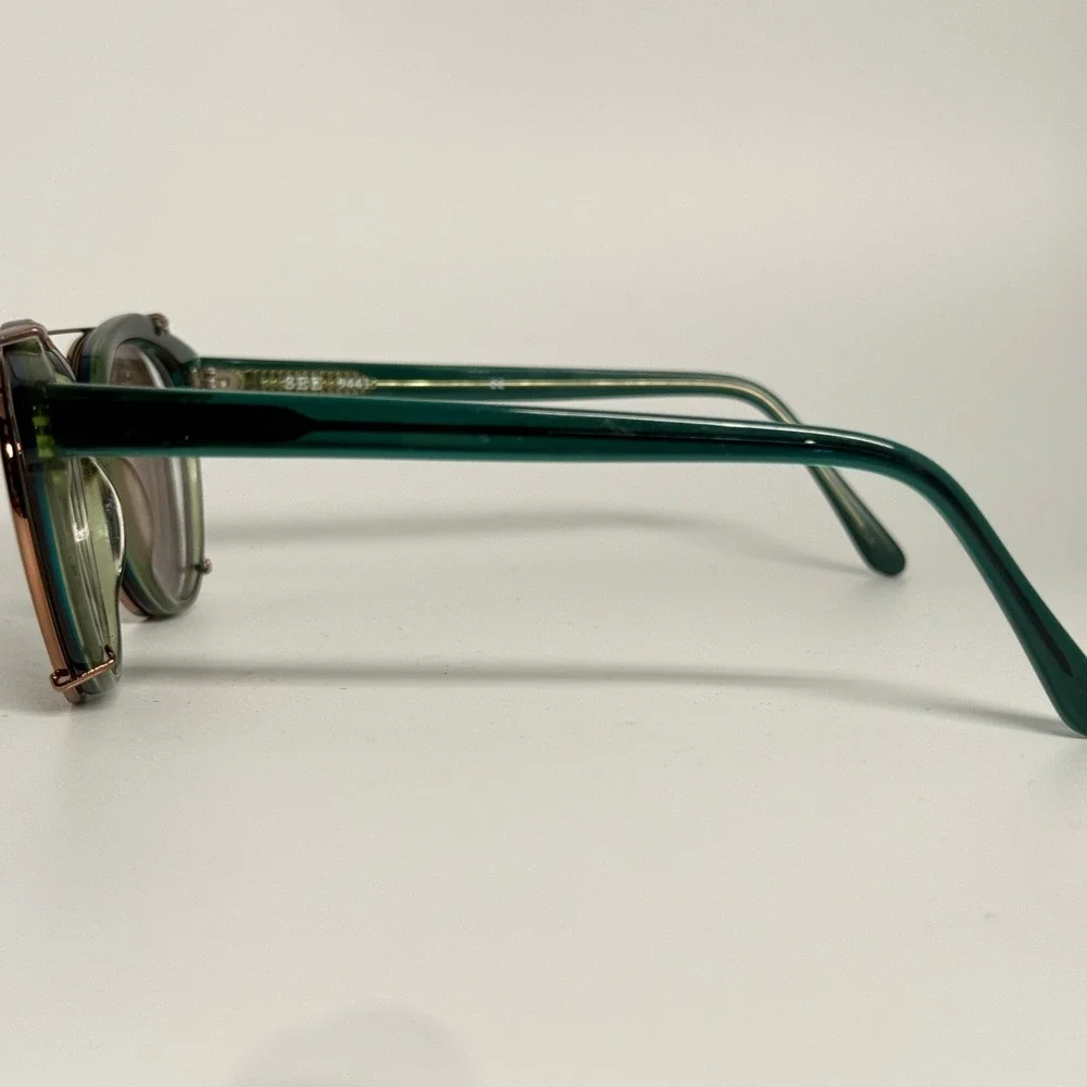 SEE 9441 Green Round Eyeglasses‎ with Magnetic Clip-On Sunglasses C34 50-21-145